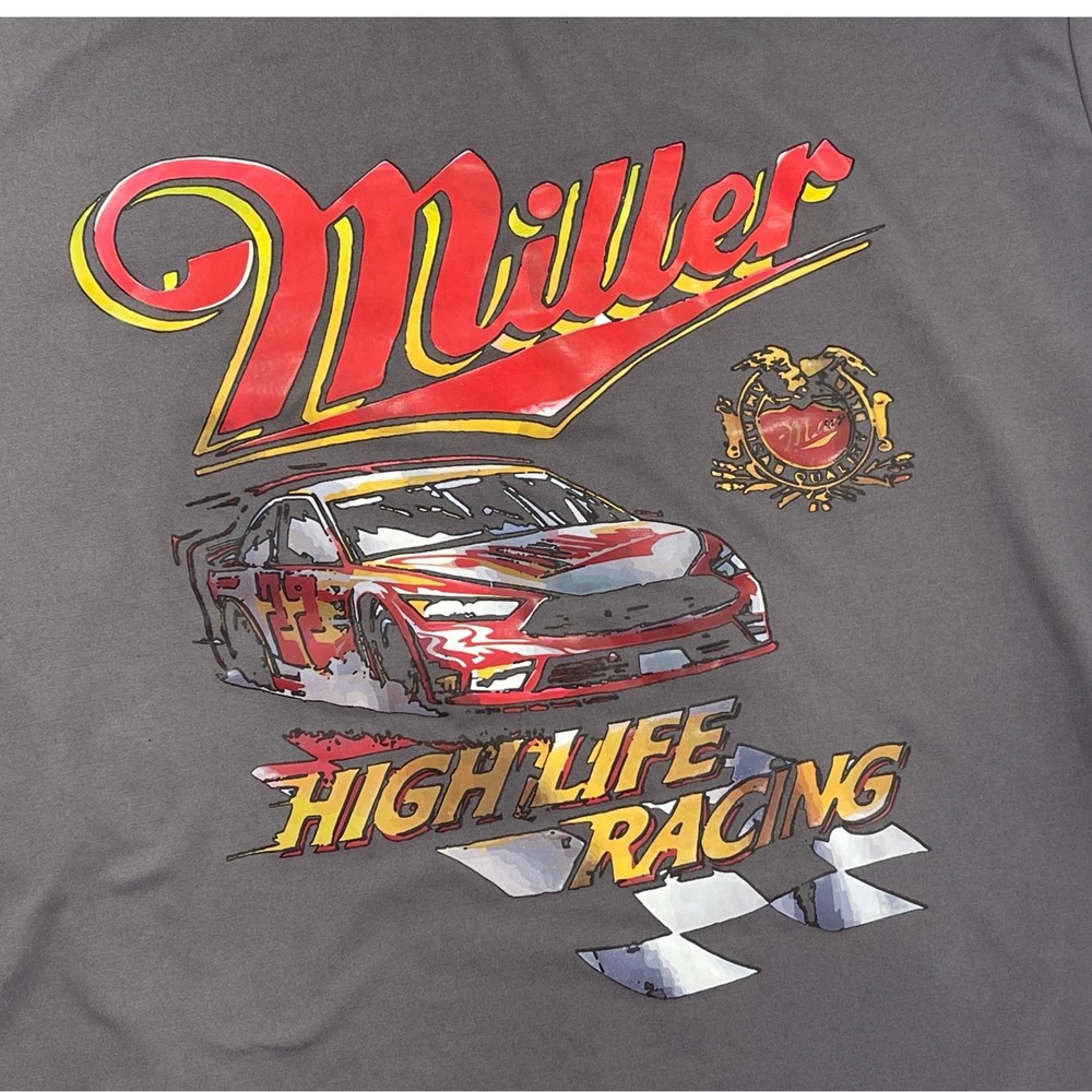 Miller High‎ Life Racing T-Shirt Gray Car Graphic Tee Motorsport Fan Apparel L